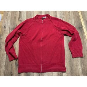 FIELD GEAR Sweater, Women's Size Large, Red, Full Zip, Mock Neck, Knit